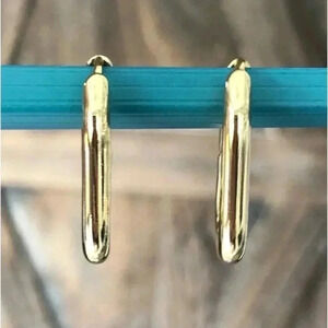 14k Gold Plated Retro 80’s Rectangle Hinged Hoop Earrings NWT